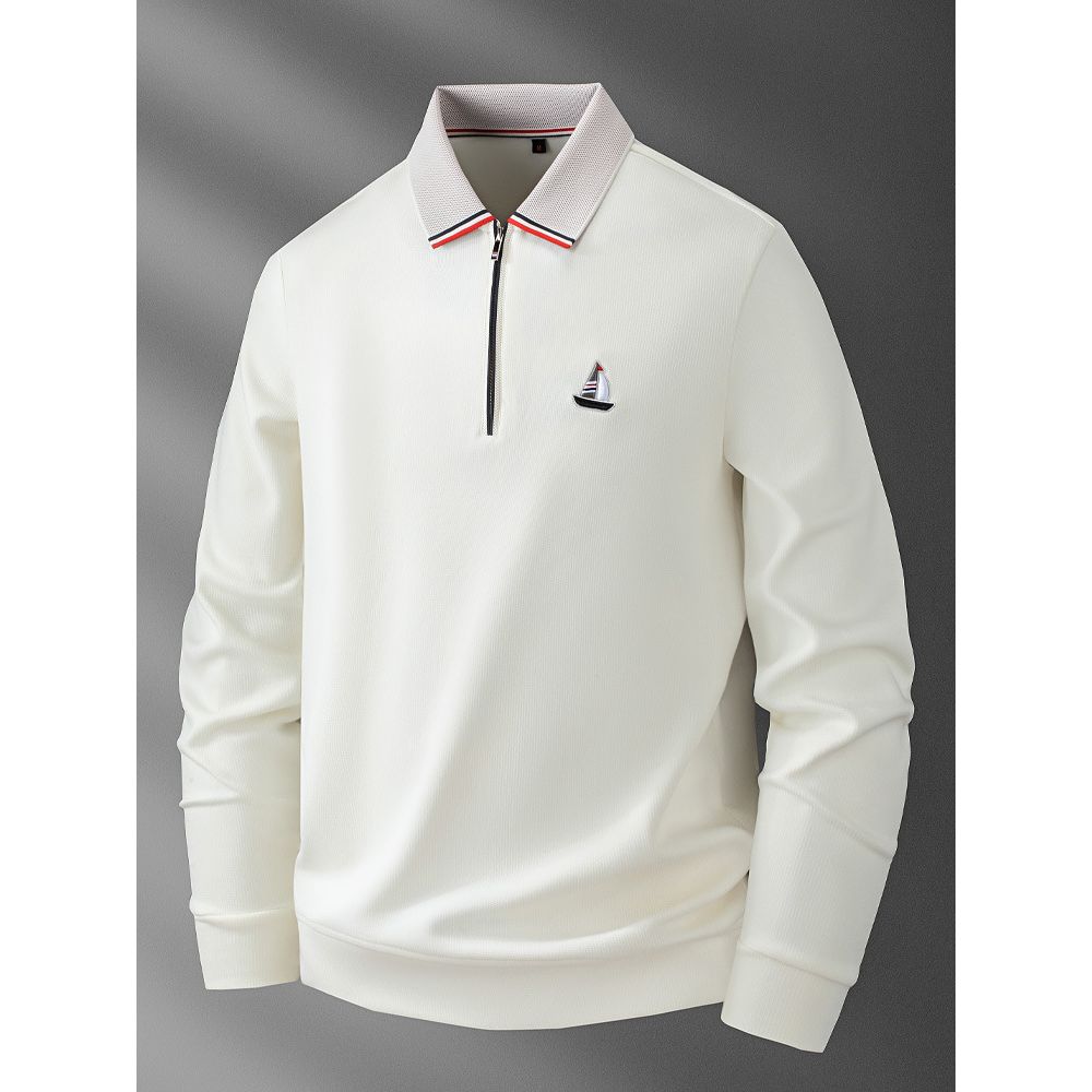 High-end Men's Half-zip Polo Shirt Casual Embroidered Lapel Long-sleeved T-shirt